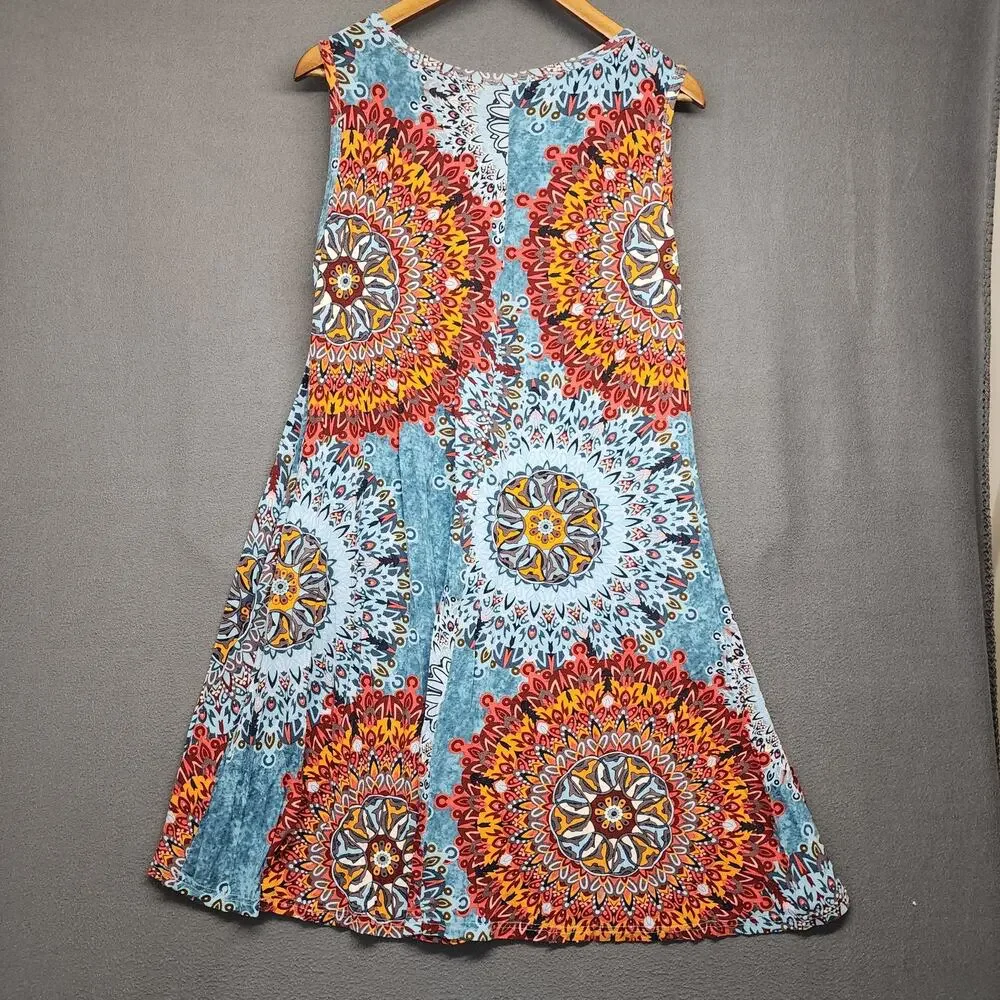 WEACZZY Dress Womens 2XL Blue Red Mandala Sleeveless Casual Boho Rayon Spandex